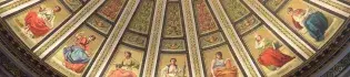 Decorative image, showing the ceiling of the McEwan Hall.
