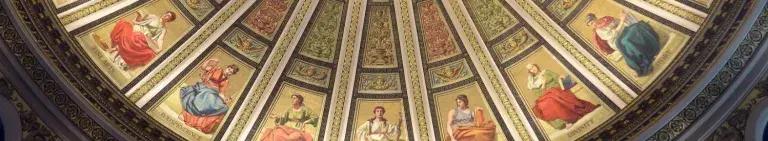 Decorative image, showing the ceiling of the McEwan Hall.