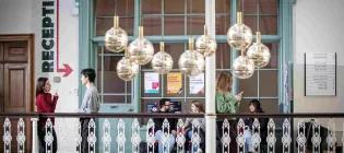 People talking outside a reception